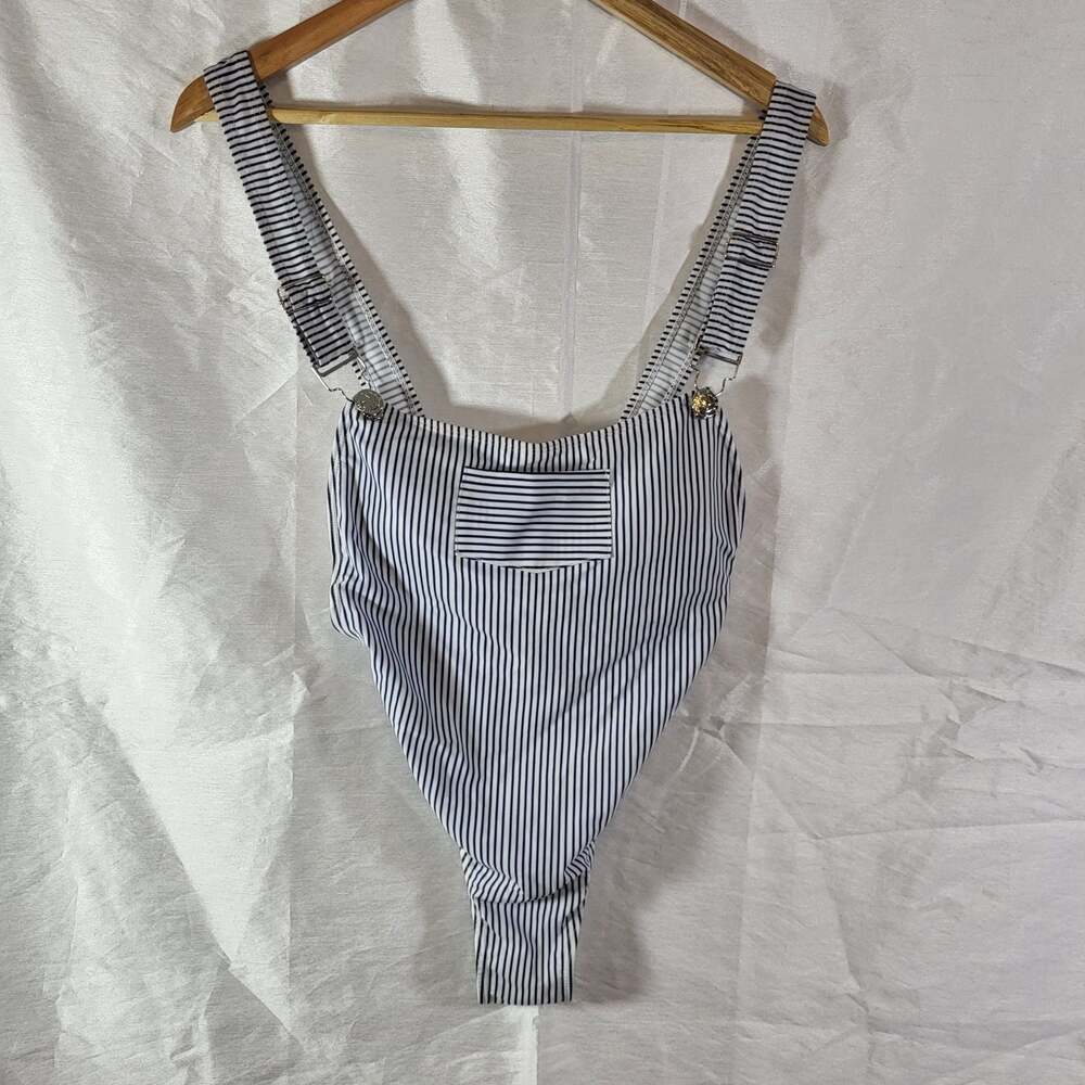 Striped Overall Style One-Piece Swimsuit